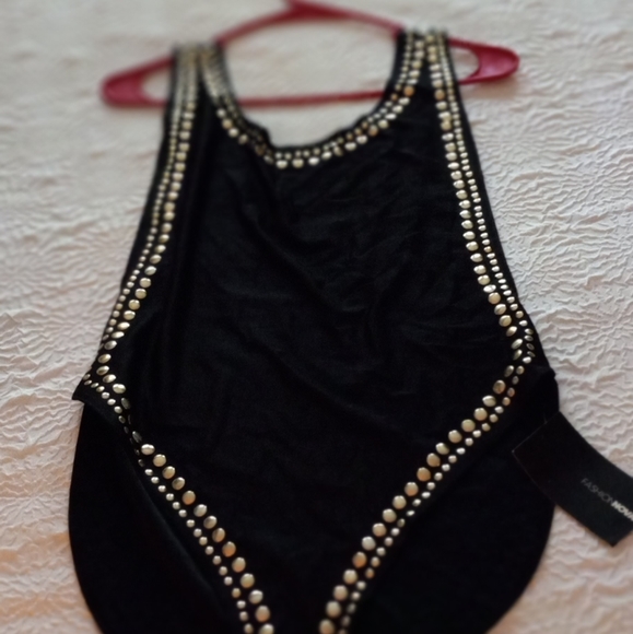 Fashion Nova spandex bodysuit. Black with gold studs. - Picture 6 of 13